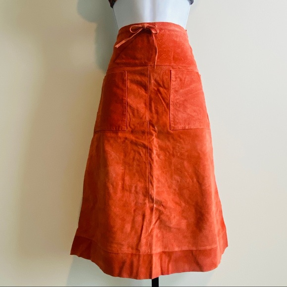 Vintage Rust Genuine Leather Suede A-line Skirt w Front Pockets by Dollhouse S - Picture 8 of 11